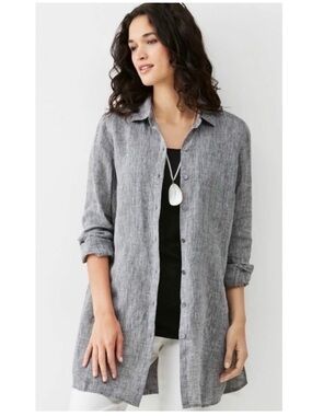 Jill Gray Linen Tunic Shirt Womens Small Button Front